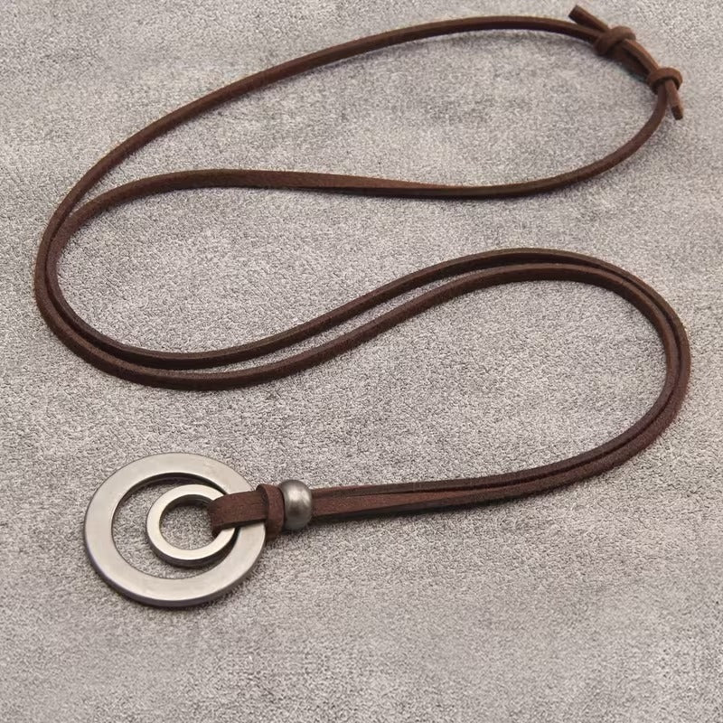 Retro double ring alloy pendant necklace