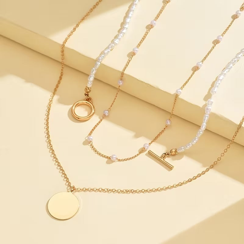 Pearl Disc Trio Necklace Set