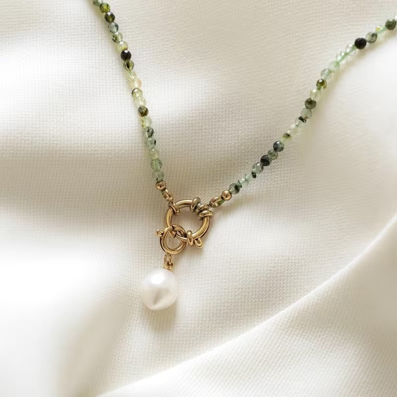 Natural Agate &amp; Aquatic Algae Bead Necklace