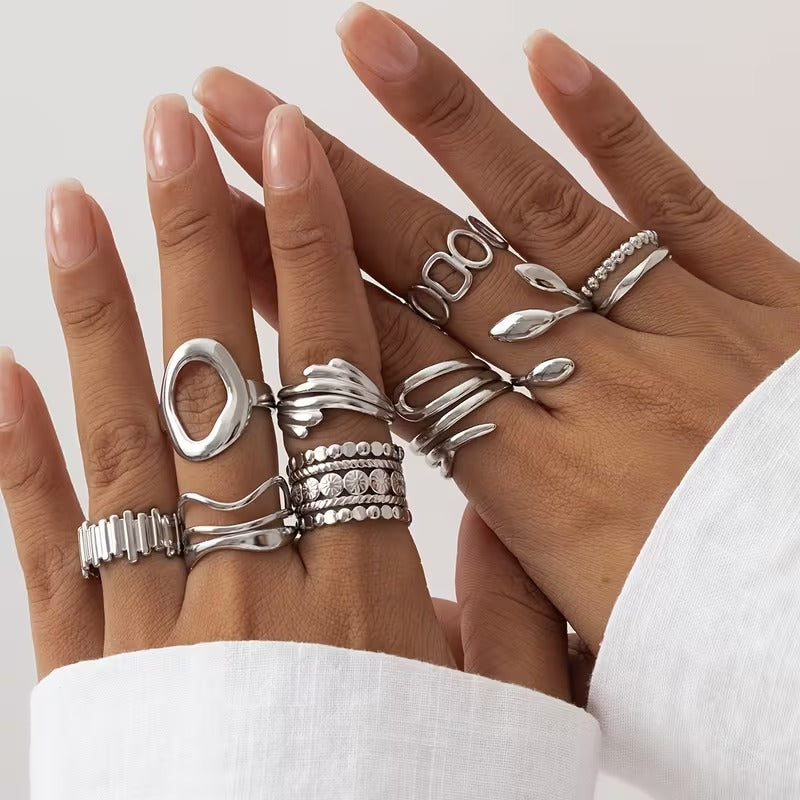 Liora 9-piece stainless steel ring set