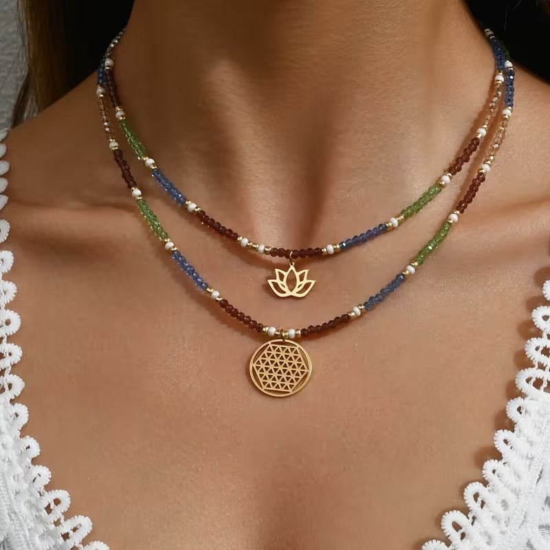 Lotus Glow double layer pendant necklace