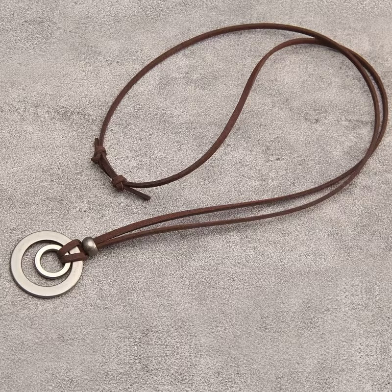 Retro double ring alloy pendant necklace