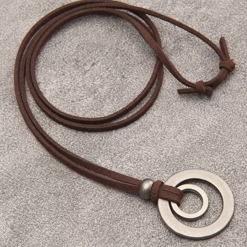 Retro double ring alloy pendant necklace