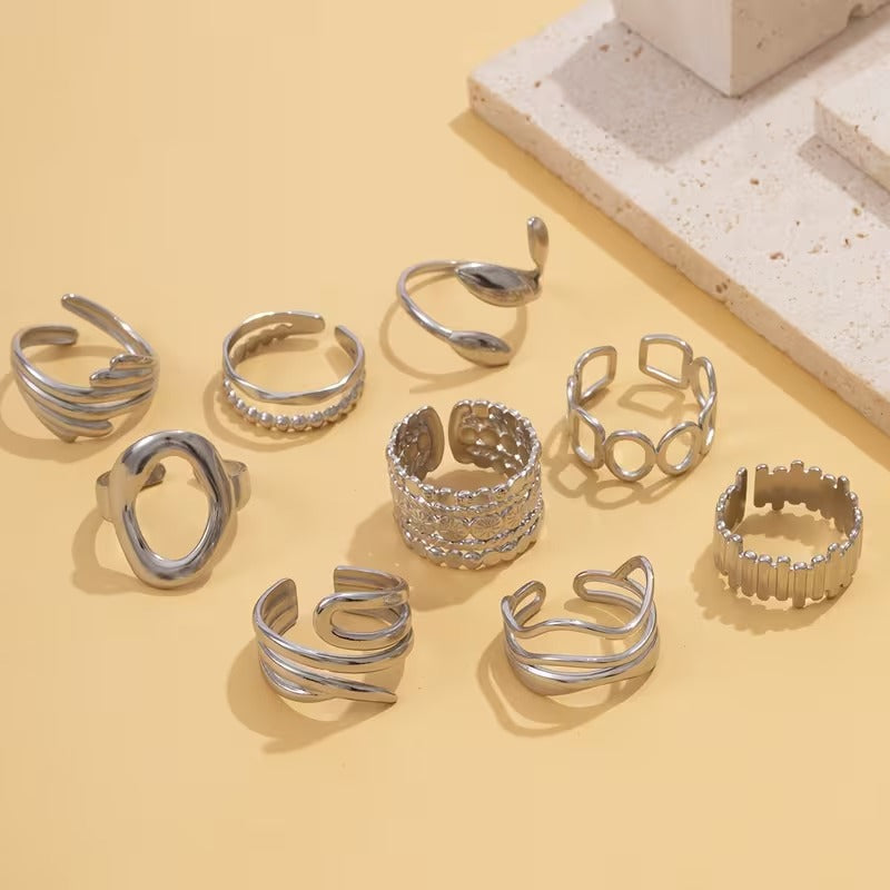 Liora 9-piece stainless steel ring set