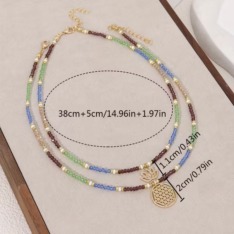 Lotus Glow double layer pendant necklace