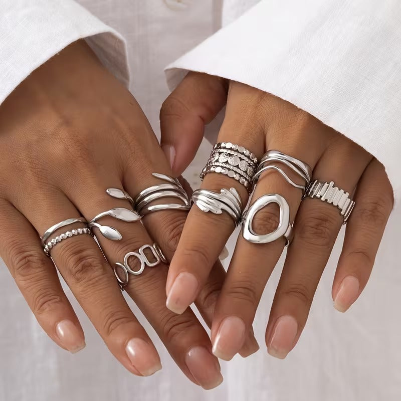 Liora 9-piece stainless steel ring set