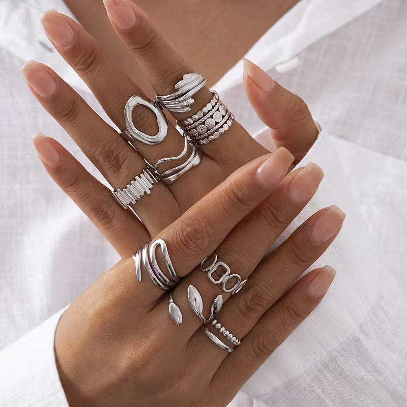 Liora 9-piece stainless steel ring set