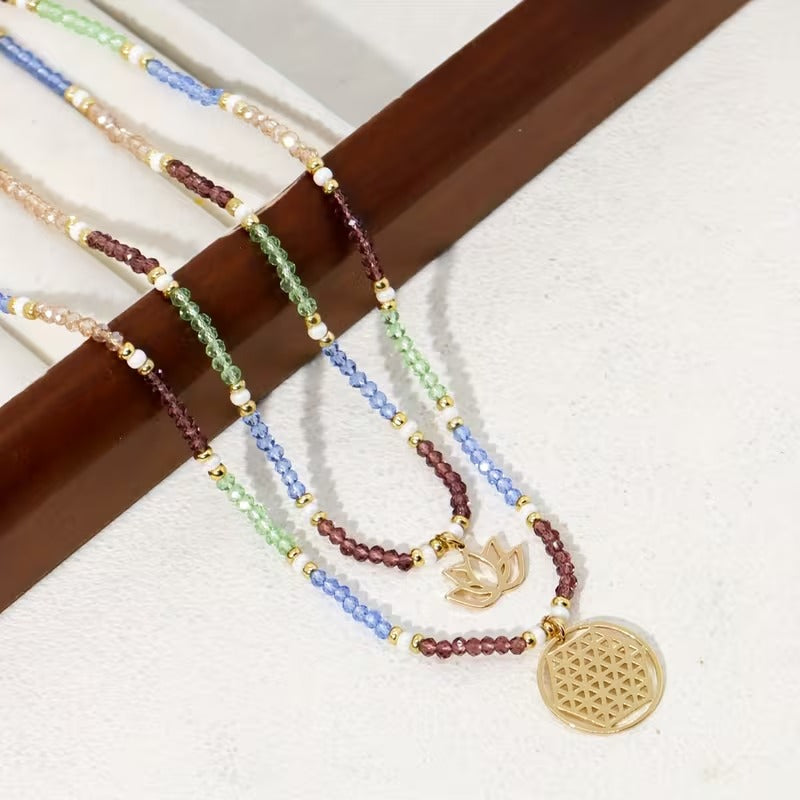 Lotus Glow double layer pendant necklace