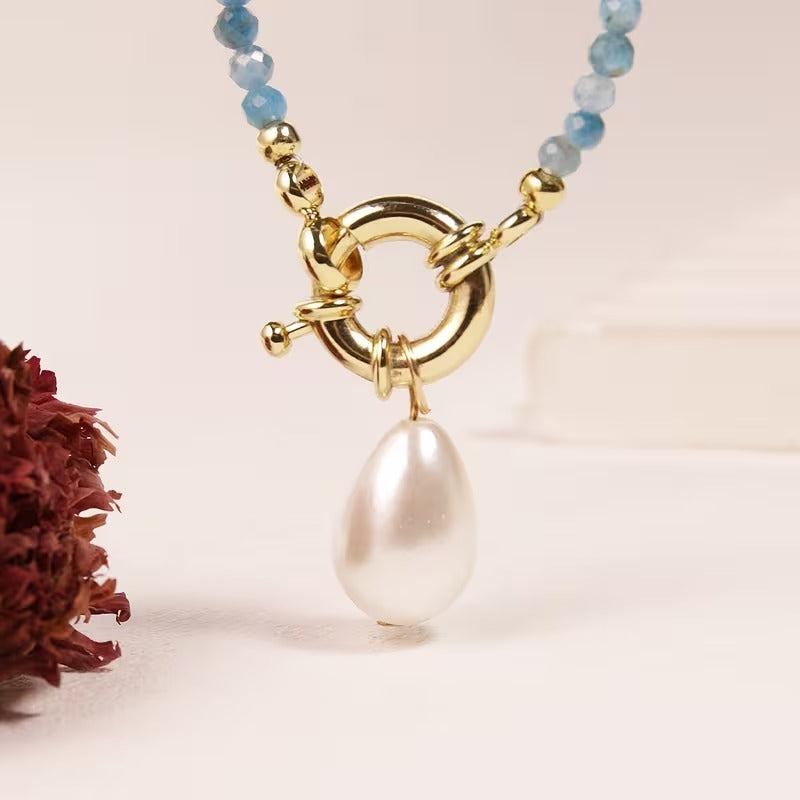 Natural Agate &amp; Aquatic Algae Bead Necklace