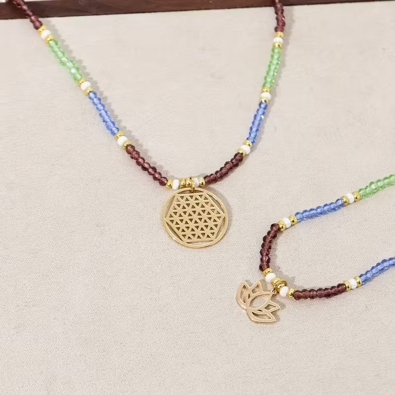 Lotus Glow double layer pendant necklace