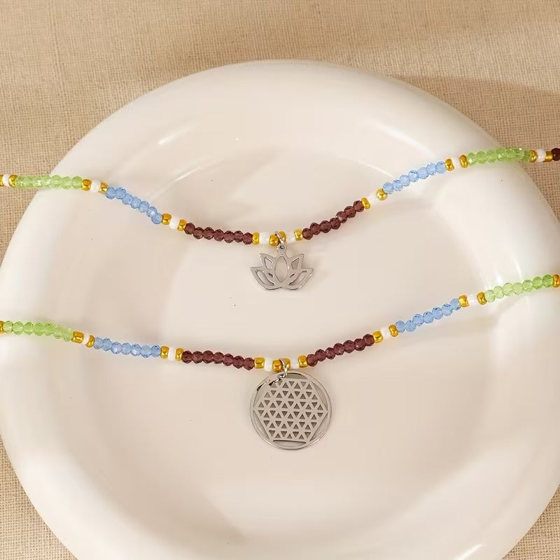 Lotus Glow double layer pendant necklace