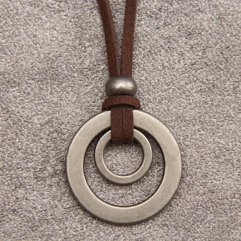 Retro double ring alloy pendant necklace